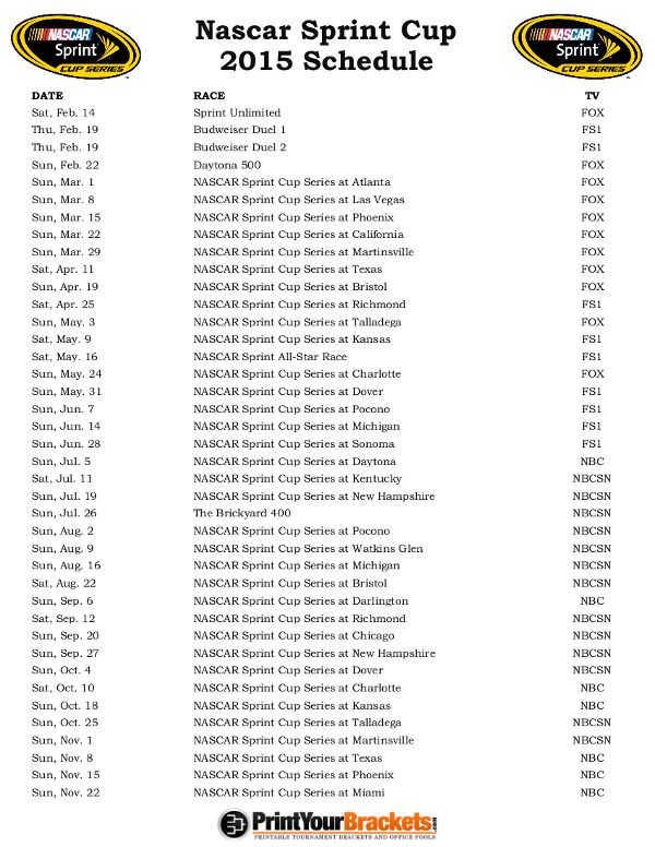 nascar 2015 schedule sprint cup