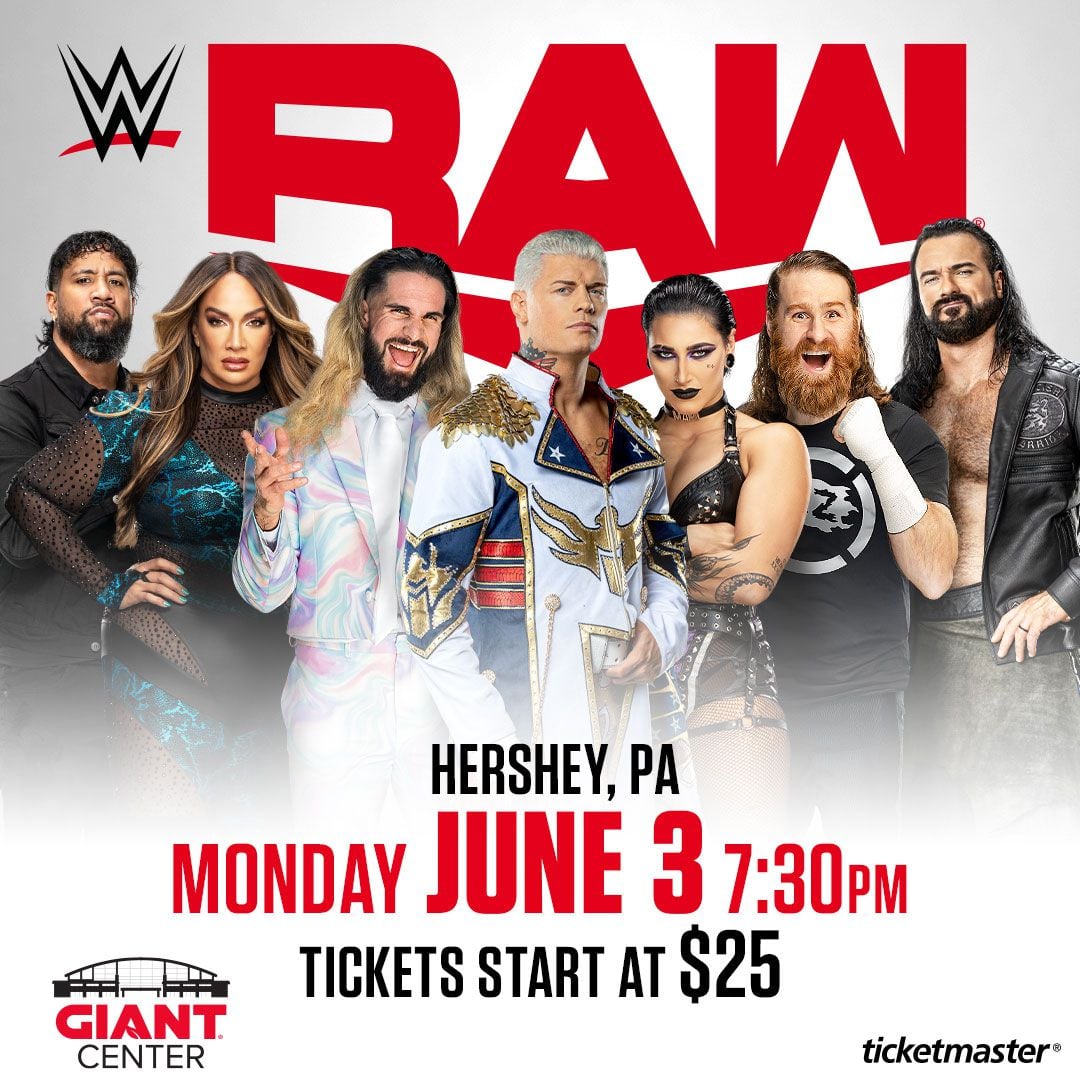 Get Ready for WWE Monday Night RAW in Hershey, PA – Live at GIANT Center This Monday!