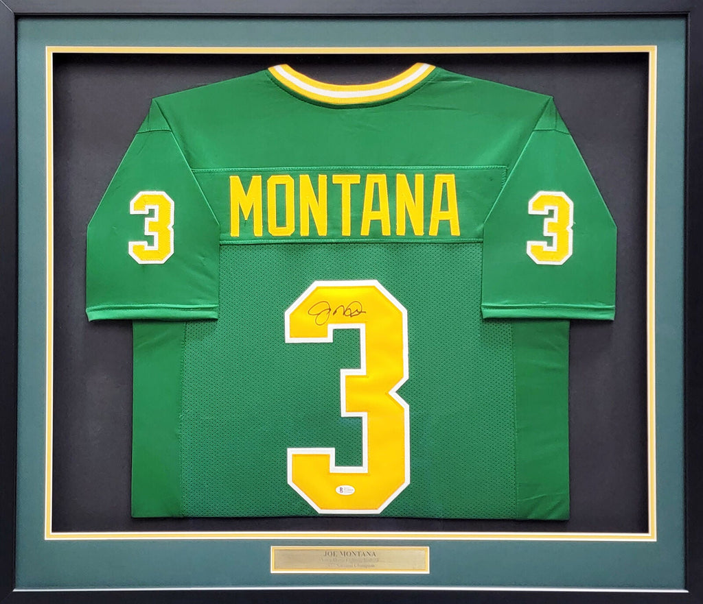 Joe Montana Notre Dame Green Jersey: Authentic Signed & Framed Collectible